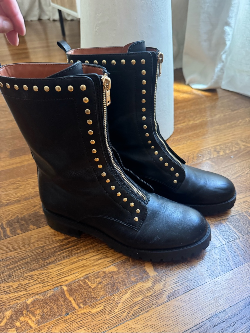 Coach Studded Leather Lara Combat Boots
